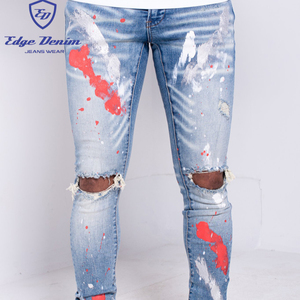 Edge Denim China Factory estate autunno uomo pantaloni elasticizzati in Denim rosso vernice elasticizzata pantaloni moda <span class=keywords><strong>Skinny</strong></span> <span class=keywords><strong>Fit</strong></span> - Product Image 2