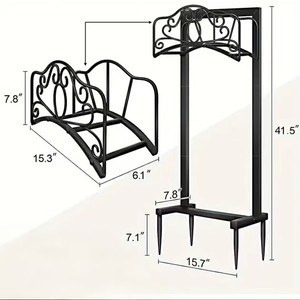 Garden Hose Rack Black Iron Vertical Storage <b>Stand</b> Floor Mount Water <b>Pipe</b> Holder For Outdoor Use - Product Image 4
