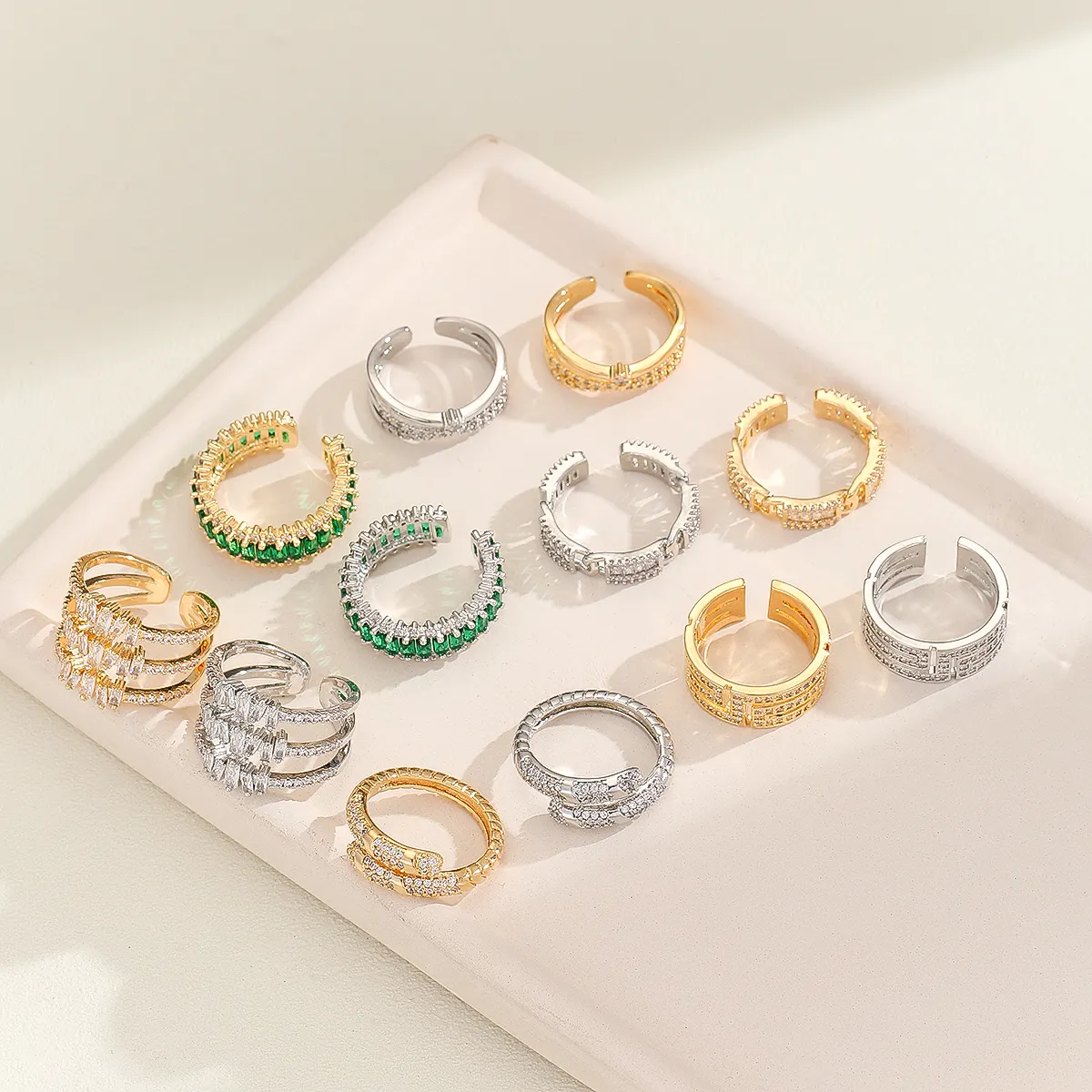 Anillo de pareja de diseñador microinset circón galvanizado oro real ins moda personalidad apertura anillo de tamaño ajustable