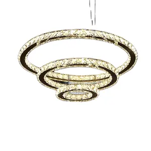 Lampu gantung meja makan LED, lampu gantung kristal k9 langit-langit tinggi dapat disesuaikan kualitas emas