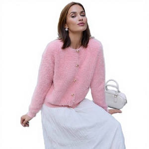 Cardigã de Poliéster Casual de Outono/Inverno com Gola Redonda e Botões, Manga Longa - Product Image 1