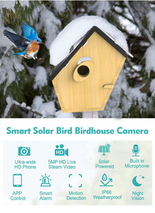 Maison d'oiseau intelligente mangeoire caméra 5MP HD sans fil extérieur maison d'oiseau en bois Wifi avec - Product Image 5