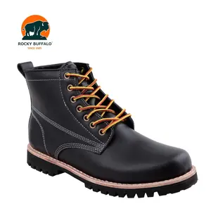 Rocky Buffalo Black Cow Nubuck Leather Safety Boots Goodyear Welted Rubber Sole Work Safety Boots