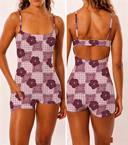 <span class=keywords><strong>Tuta</strong></span> <span class=keywords><strong>Corta</strong></span> da Donna con Motivo Hawaiano, Senza Maniche, con Spalline Regolabili in Tessuto Seta di Latte, per Adulti - Product Image 3
