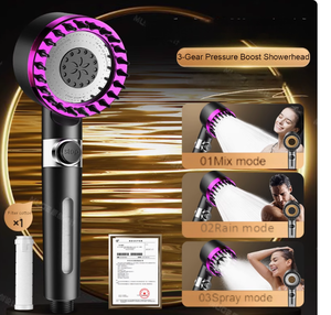 <span class=keywords><strong>Soffione</strong></span> doccia moderna a pioggia bianca per uso bagno con filtro ad alta pressione palmare viola con 3 funzioni - Product Image 5