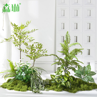 Plantes artificielles pour aménagement paysager, vignettes d'angle, arrangements de bonsaï, mousse bionique, combinaisons de fleurs artificielles et de mousse