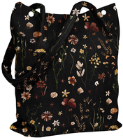 Sac fourre-tout en velours côtelé pour femme, réutilisable, avec poche à boucle magnétique, lavable en machine, importé, noir à motifs floraux, pour le travail et le shopping