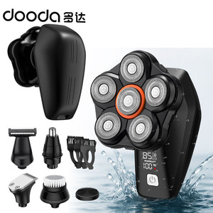 Rasoio Elettrico Rotante 6 in 1 per Uomo, Wet/Dry, con 6 Testine, Rifinitore per Peli del Naso, Ricaricabile USB per Uso in Camper e Hotel - Product Image 1
