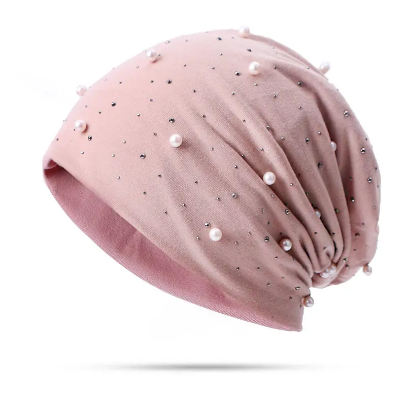 Phong Cách Mới Đẹp Rhinestone Ngọc Trai Dệt Kim Mũ Mùa Thu Mùa Đông Mềm Mại Ấm Áp Slouchy Beanie Hat Đối Với Phụ Nữ