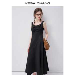 <span class=keywords><strong>เด</strong></span><span class=keywords><strong>รส</strong></span>ยาวสีดำแบบไม่มีแขนสำหรับผู้หญิง ยี่ห้อ VEGA CHANG คอเหลี่ยม ช่วงอกจับจีบ เอวสูง ทรงเอไลน์ ชุดลำลองสำหรับฤดูร้อน - Product Image 4