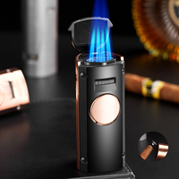 Briquet de table créatif pour cigares, briquet à quatre jets de flamme, briquet à flamme jet coupe-vent au butane pour fumer des cigarettes