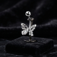Anneau de nombril en acier inoxydable avec papillon romantique en zircon, plaqué argent/or, bijou de piercing corporel pour mariage
