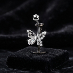 Anello da <span class=keywords><strong>ombelico</strong></span> in acciaio inossidabile con zirconi a forma di farfalla, placcato <span class=keywords><strong>argento</strong></span>/oro, gioiello per <span class=keywords><strong>piercing</strong></span>, anello per <span class=keywords><strong>ombelico</strong></span> per matrimonio - Product Image 6