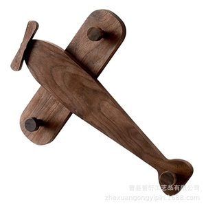 Creative <b>Black</b> Walnut Wood Airplane Shape Wall Mount Coat <b>Hook</b> For Children Room Entryway Storage - Product Image 4