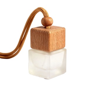 Wholesale Square shape Frosted Empty <b>Car</b> Perfume Hanging <b>Car</b> Aroma <b>Diffuser</b> Bottle With Wood Screw Cap - Product Image 1