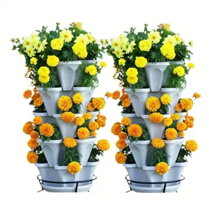 Erba di fiori a 5 livelli che si innaffia se stessi impilando il vaso per piantare la torre di plastica impilabile verticale da giardinaggio fragola fioriera