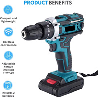 Perceuse-visseuse électrique sans fil compacte, multi-outils, 2 batteries rechargeables, fonction marteau perforateur, kit d'outils complet, OEM