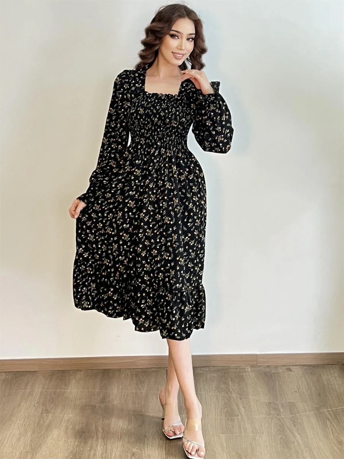 white christmas dresses Simple New Autumn Dresses Women European Single Breasted Shirt Vestidos Fashion Slim Big Swing Long Party Casual Dress Photo / L