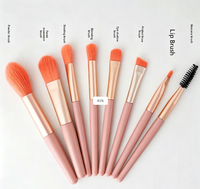 Gran oferta de mini brochas de maquillaje portátiles personalizadas de alta calidad, juego de brochas de maquillaje de pelo de madera suave con mango de plástico mate de Color caramelo