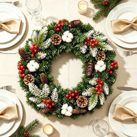 Couronne de Noël floquée en pin mélangé, classique et élégante, pour porte d'entrée et fêtes - Prix de gros