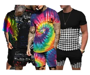 European and American Waffle Long Sleeve T-shirt Summer Men's Casual Sports Set Sleeve Shorts Two Piece Set for Men