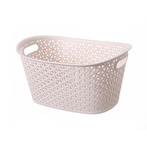 Hollowed Out Plastic Storage Basket Oval With Handles For Neatening And Storage Apricot White PP Material - Product Image 5