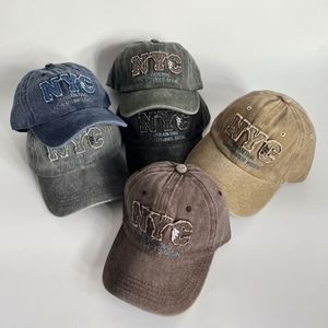 Retro NYC 3D Embroidered Baseball <b>Hat</b> 100% Cotton <b>Duck</b> Tongue Visor Washed Old Sun 6 Panel Cap - Product Image 3