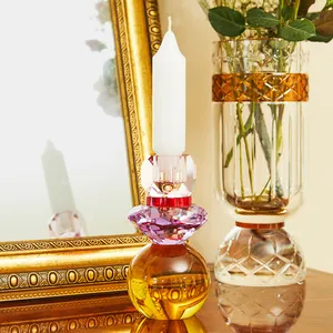 Tempat lilin kristal Vintage dekorasi dalam ruangan tempat lilin berdiri meja dengan potongan berlian