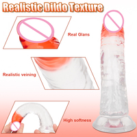 Venta caliente 8,2 pulgadas Thin Jelly Dildo Sex Toy para mujeres TPE Artificial Dick Pene con ventosa Adulto Mini Dildo Herramientas sexuales