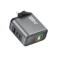 100W GaN Schnellladegerät USB Typ C Wandladegerät UK-Stecker mit TFT-Display USB-C Netzteil für MacBook Laptop Handy