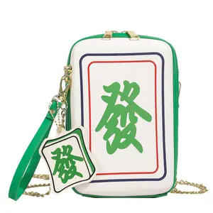 Tas tangan dan tas bahu rantai, tas selempang kotak Mahjong kreatif gaya China