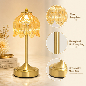 Lámpara de Mesa de Cristal con Forma de Tulipán, LED Blanco Cálido 2700K, Diseño Moderno, Recargable por USB, Tamaño Mediano, para Dormitorio - Product Image 6