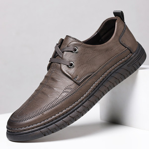 Chaussures de marche en cuir pour hommes, bout rond, lacets, doublure en maille respirante, semelle extérieure en caoutchouc, cuir de vachette, style décontracté - Product Image 2