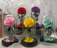 Cadeaux de Noël Fête des Mères Fleurs de roses naturelles faites à la main pour toujours Roses éternelles conservées dans un dôme en verre pour maman femme