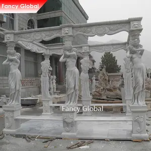 Brand New Marble Hardtop Gazebo Mármore Esculpido Mulher Pilares Europa Moda Estátua Decoração Casa Gazebos Para Venda