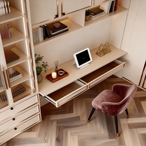 Libreria in Legno Moderna ed Ecologica con Finiture Dorate, Salvaspazio per Camera da Letto, Appartamento, Ufficio e Soggiorno - Product Image 2