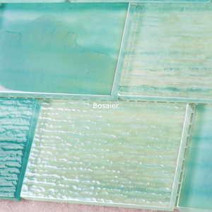 Mosaïque de verre <span class=keywords><strong>vert</strong></span> texturée artisanale, effet mousse marine iridescent, rectangulaire, pour piscine de style lagune tropicale, <span class=keywords><strong>d</strong></span>écoration <span class=keywords><strong>d</strong></span>'hôtel - Product Image 5