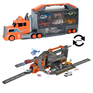 Qs Parkeerplaats Speelgoed Giest 5Pcs 1:64 Legering Metalen Race Model Auto Garage Diy Assembluy Vervorming Opslagcontainer Vrachtwagen Speelgoed