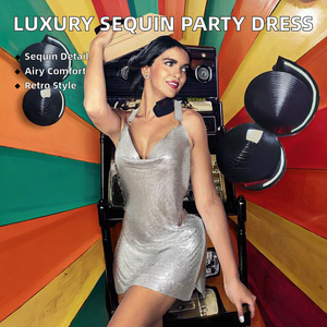 Personalizado de moda de alta costura de lujo al por mayor de las mujeres de una pieza vestido Sexy espalda descubierta Club Party lentejuelas Casual transpirable servicio OEM - Product Image 2