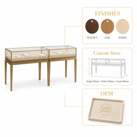 Ensemble de vitrine de présentation de bijoux commerciaux, cadre en métal couleur laiton, table de présentation en verre avec éclairage LED pour bijouterie