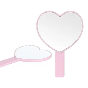 Espelho de forma quadrado para maquiagem, espelho redondo de coração para cosméticos, de plástico, portátil, com alça