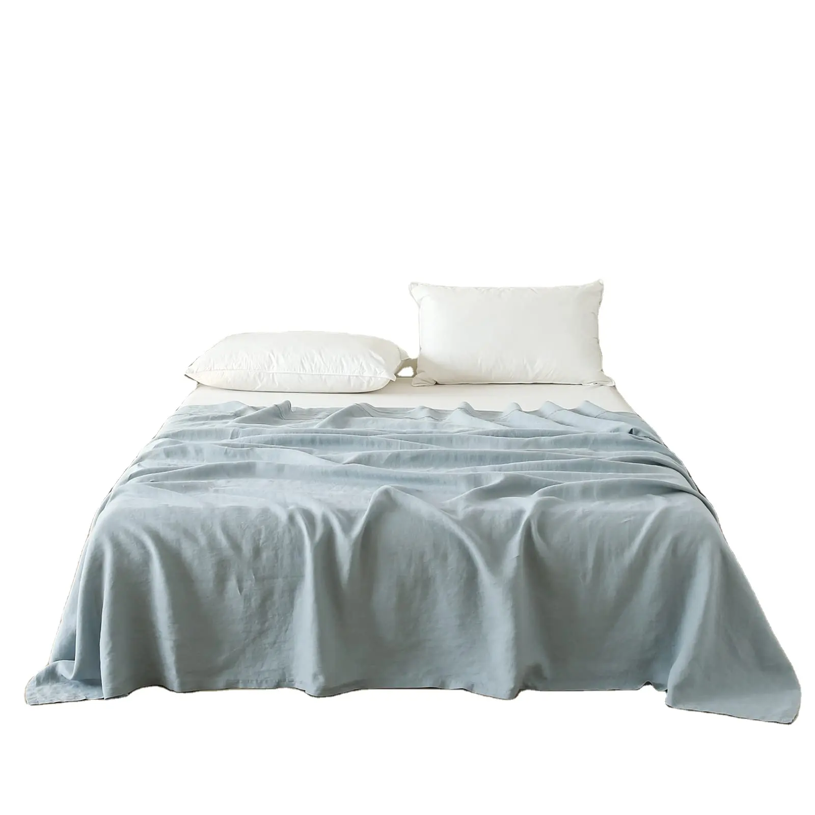 Qsy lanh tấm phẳng với biên giới thêu 100% rửa sạch lanh giường, vua Kích thước (108 ''x 102'') siêu mềm, thoáng khí phẳng hàng đầu tấm