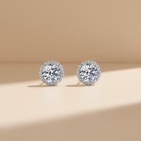 Toptan DEF VVS1 Moissanite Halo küpe katı GRA sertifikası ile 925 ayar gümüş elmas test geçmek