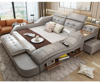 Lit multifonctionnel à succès avec fauteuil de massage sécurisé, éclairage LED, rangement intégré, lit moderne en cuir intelligent style tatami