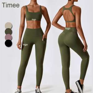 Ensemble <span class=keywords><strong>de</strong></span> yoga 2 pièces-<span class=keywords><strong>Compression</strong></span> Gym Fitness Workout Sports Suits Yoga Pockets High Waist Yoga Pants Sports Leggings Set - Product Image 1