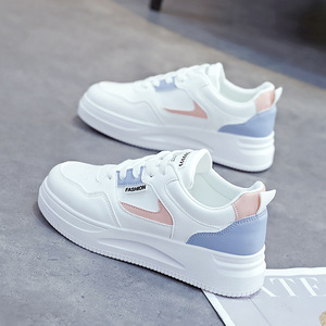 Zapatillas Deportivas Blancas con Plataforma <span class=keywords><strong>para</strong></span> <span class=keywords><strong>Mujer</strong></span> con Detalles Pastel, Zapatos de Moda Casuales con Cordones <span class=keywords><strong>para</strong></span> un Estilo Diario y Caminar Cómodo - Product Image 5