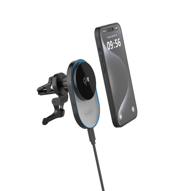 Smart Wireless Vehicle Charging Station Qi2 Find My Certified Magnetic Phone Holder for RGB Car Charger Stand Air Vent Clip