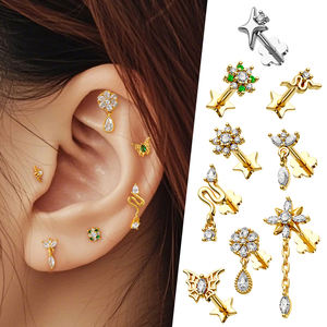 Toposh Clear Cz Bengelen Bloem Ster Slang Oor Stud Draadloze Zirkoon Lip 925 Sterling Zilveren Sieraden <span class=keywords><strong>Labret</strong></span> Piercing - Product Image 1