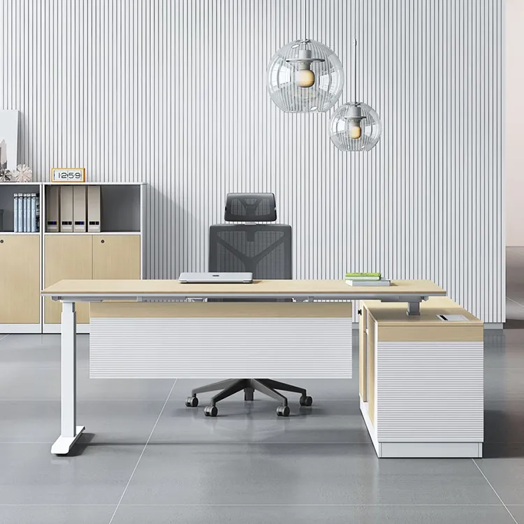 Manager L Form mit Schublade Weiß Höhen verstellbare Büromöbel Boss Büro Schreibtische
