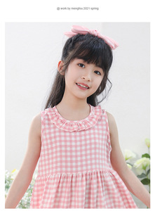 Robe pour filles 2024 Nouvelle collection été style bébé crêpe bulle col poupée princesse style occidental doux polyester coupe trapèze - Product Image 6